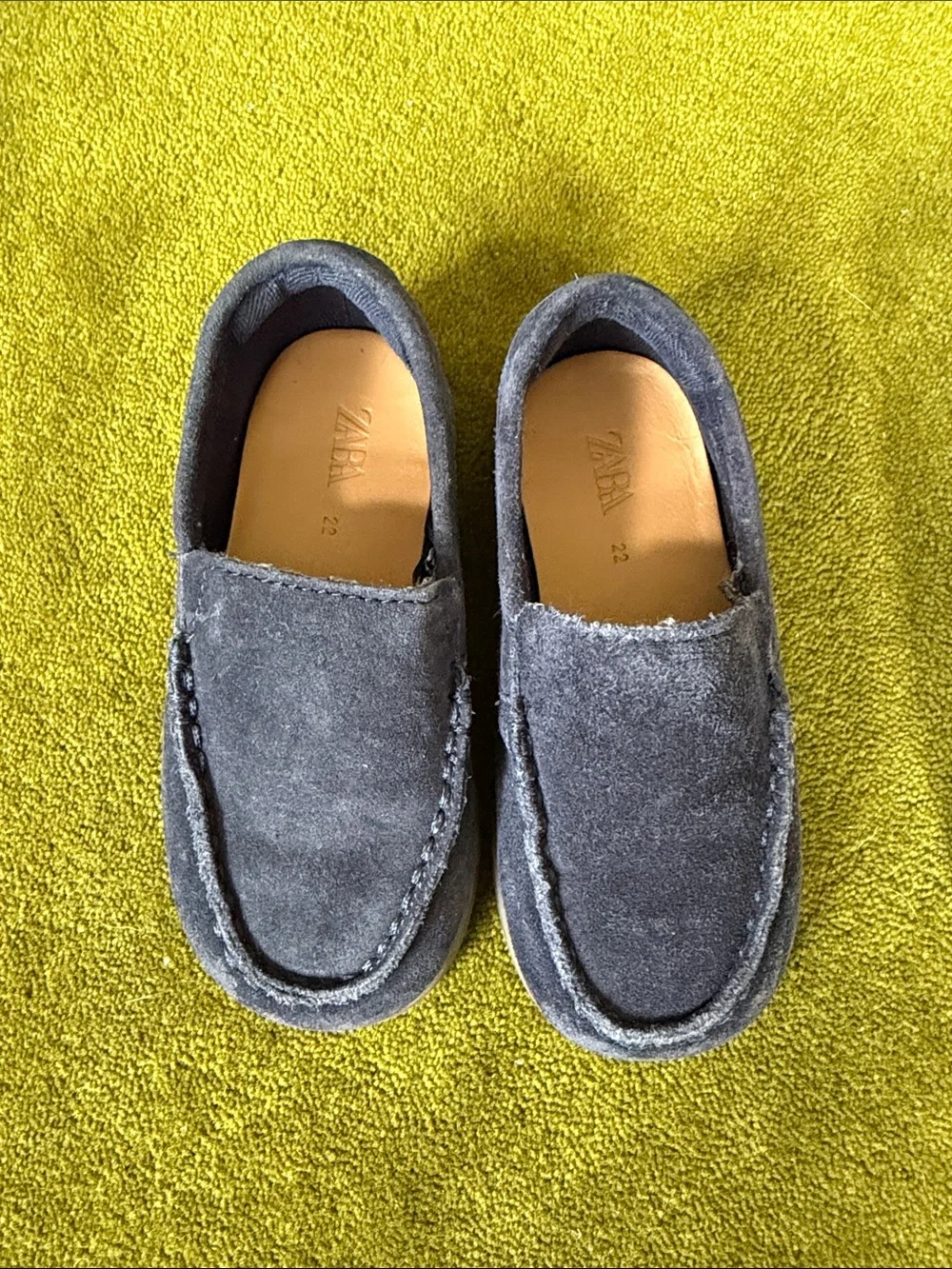 ZARA Kids Suede Slip-On Loafers in Navy and Taupe